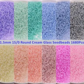 10G1680Pcs 15/0 1.5Mm Cream Blue Color Round Glass Seedbeads Czech Spacers Beads For Diy Glass Seed