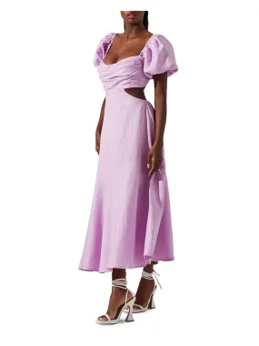 ASTR Womens Cut Out Pouf Sleeve Sweetheart Neckline Midi Party Fit   Flare Dress