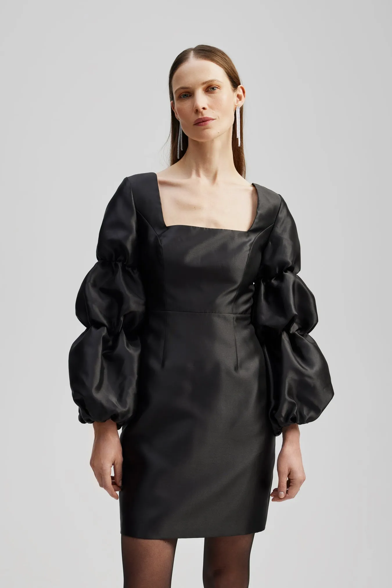 Georgia Double Pouf Sleeve Mini Dress - Black