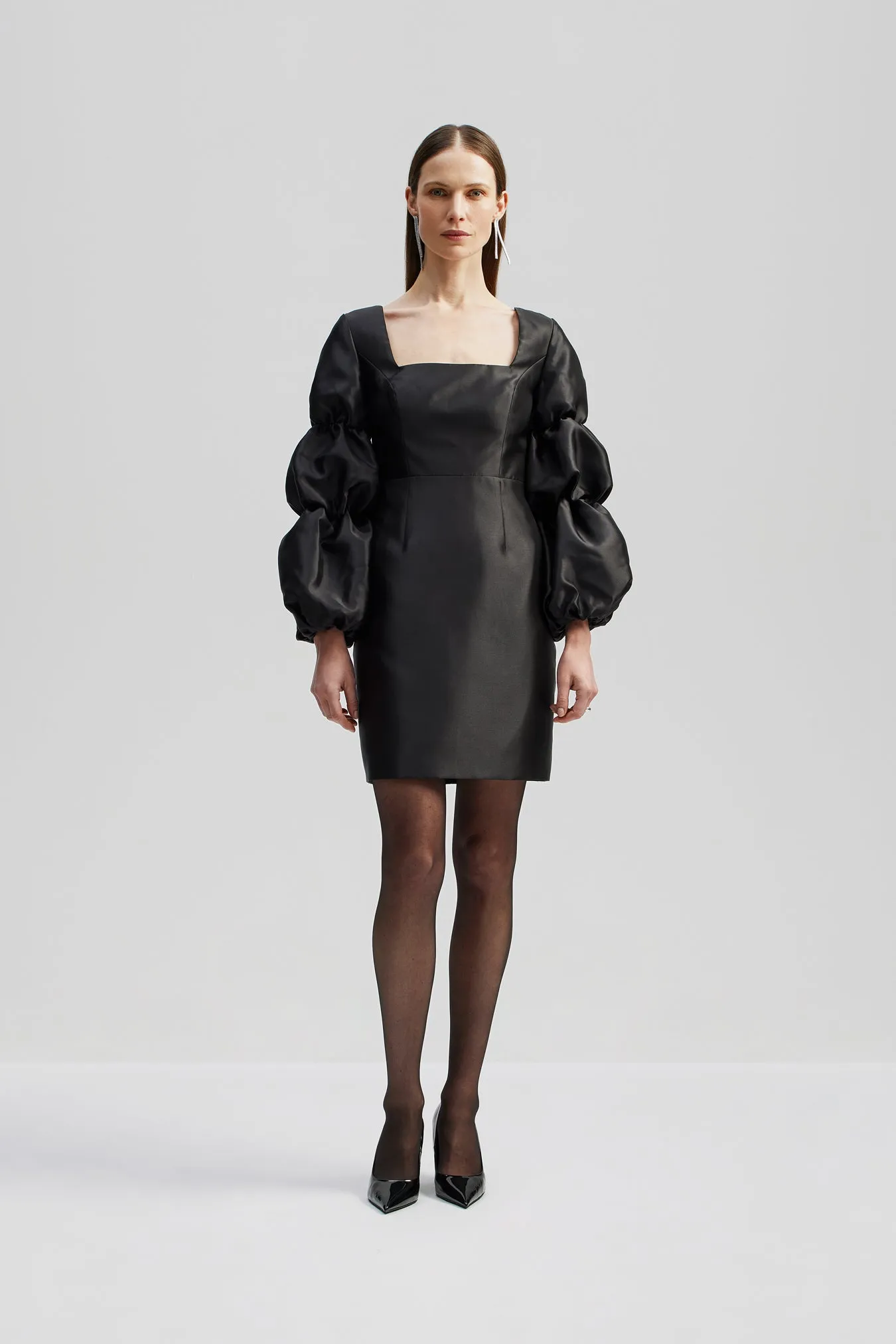 Georgia Double Pouf Sleeve Mini Dress - Black