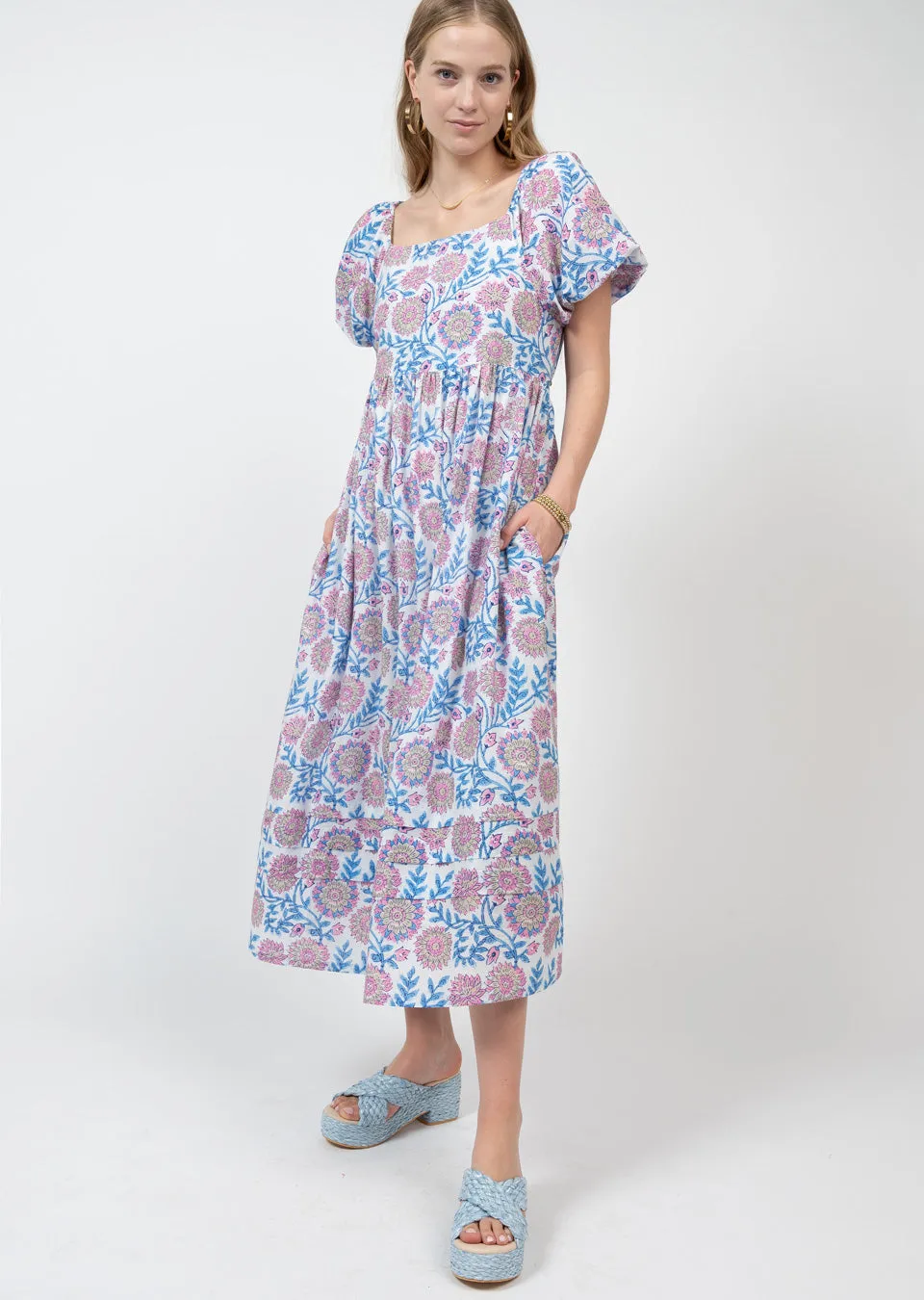 Pouf Sleeve Midi Dress
