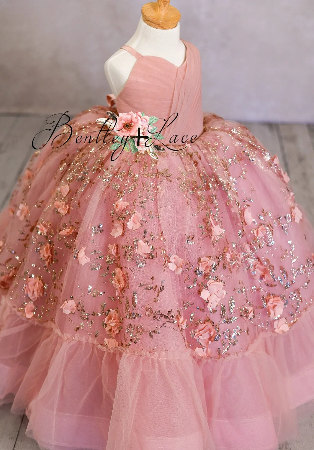 Retired "Sadie Bloom"  blush Floor Toddler Length Dress  ( 4 Year - Petite 5 Year)