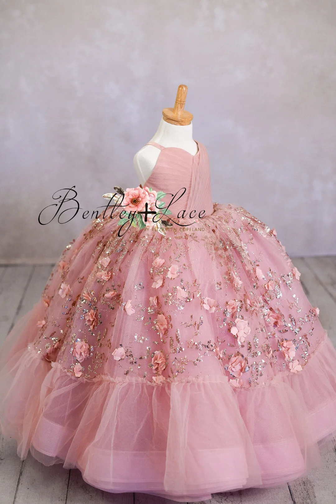 Retired "Sadie Bloom"  blush Floor Toddler Length Dress  ( 4 Year - Petite 5 Year)