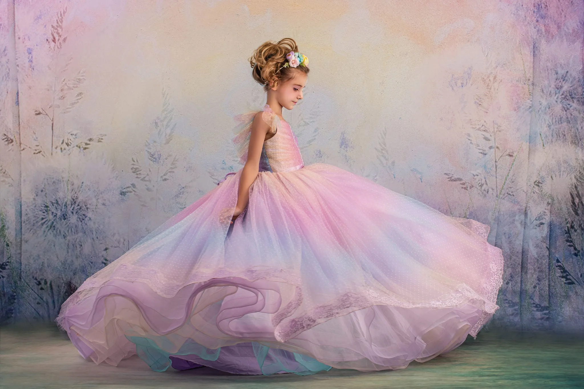 Retired rental GUC "Ombre Over The Rainbow " Floor Length Dress (5 Year-Petite 6 Year)