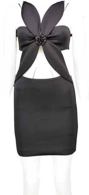 Rotate Birger Christensen Black Cut-out Bead-embellished Stretch-woven Mini Dress UK 6