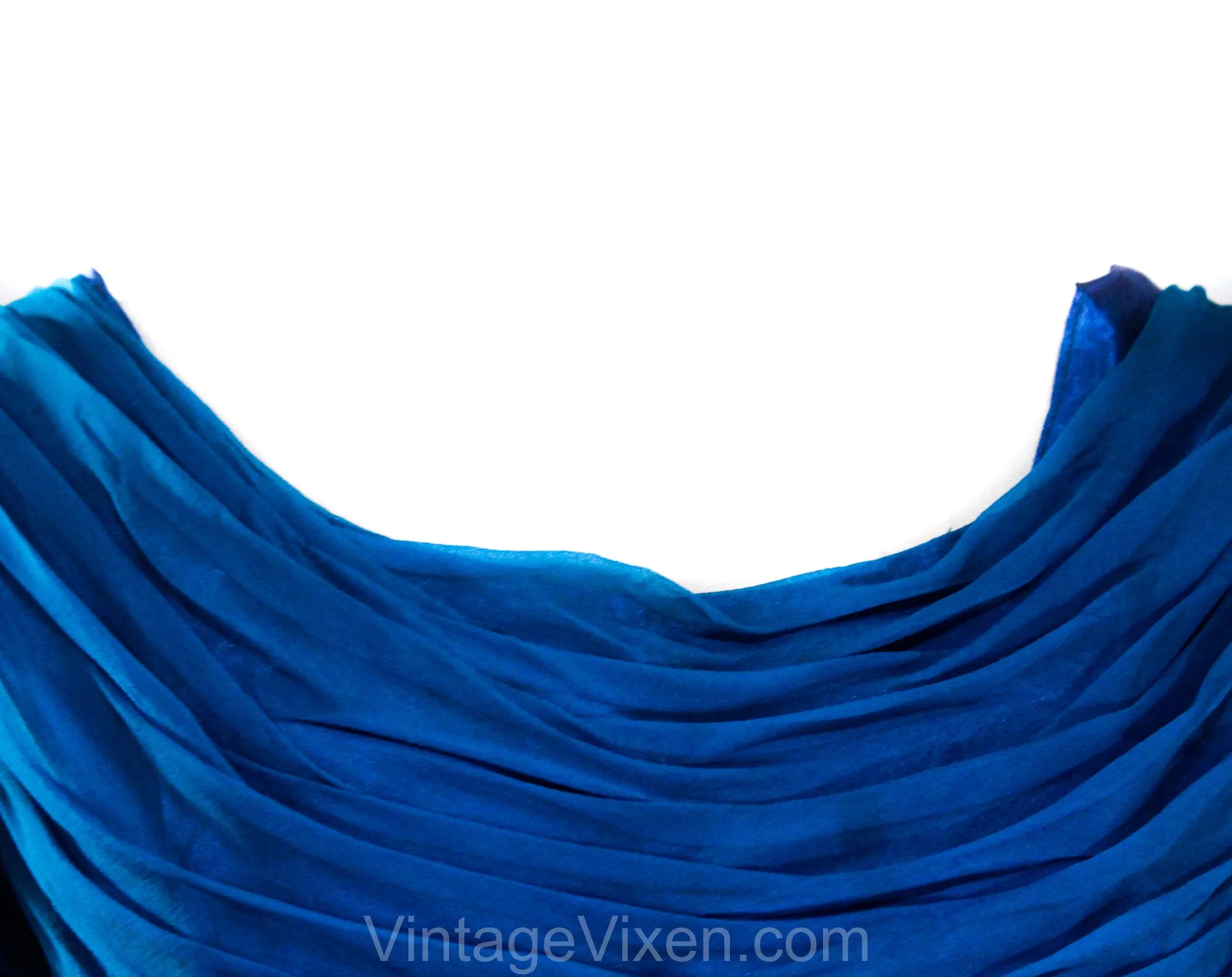 Size 12 1950s Cocktail Dress - Cobalt Blue Chiffon with Goddess Style Gathers & Draping - Large Size 50s Marilyn Bombshell - Waist 30