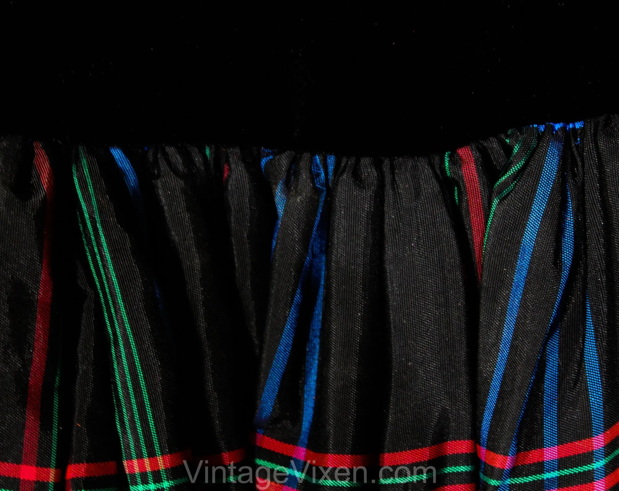 Size 4 Plaid Party Dress - 90s Strapless Velvet & Taffeta Cocktail with Bow - Designer Victor Costa - Black Red Cobalt Blue Green - Bust 33