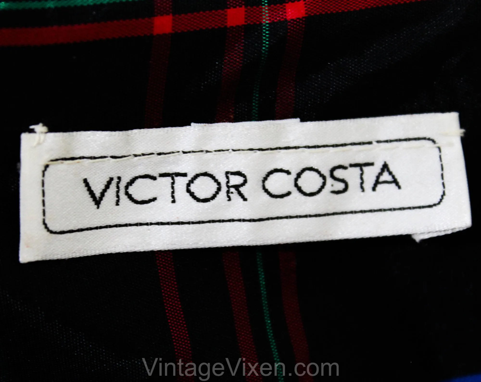 Size 4 Plaid Party Dress - 90s Strapless Velvet & Taffeta Cocktail with Bow - Designer Victor Costa - Black Red Cobalt Blue Green - Bust 33