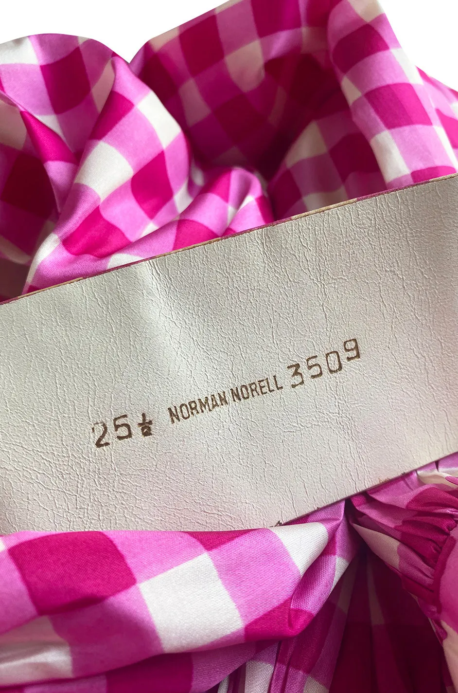 Spectacular Early 1960s Norman Norell Pink Gingham Silk Taffeta Dress w Bow & Pouf Sleeves