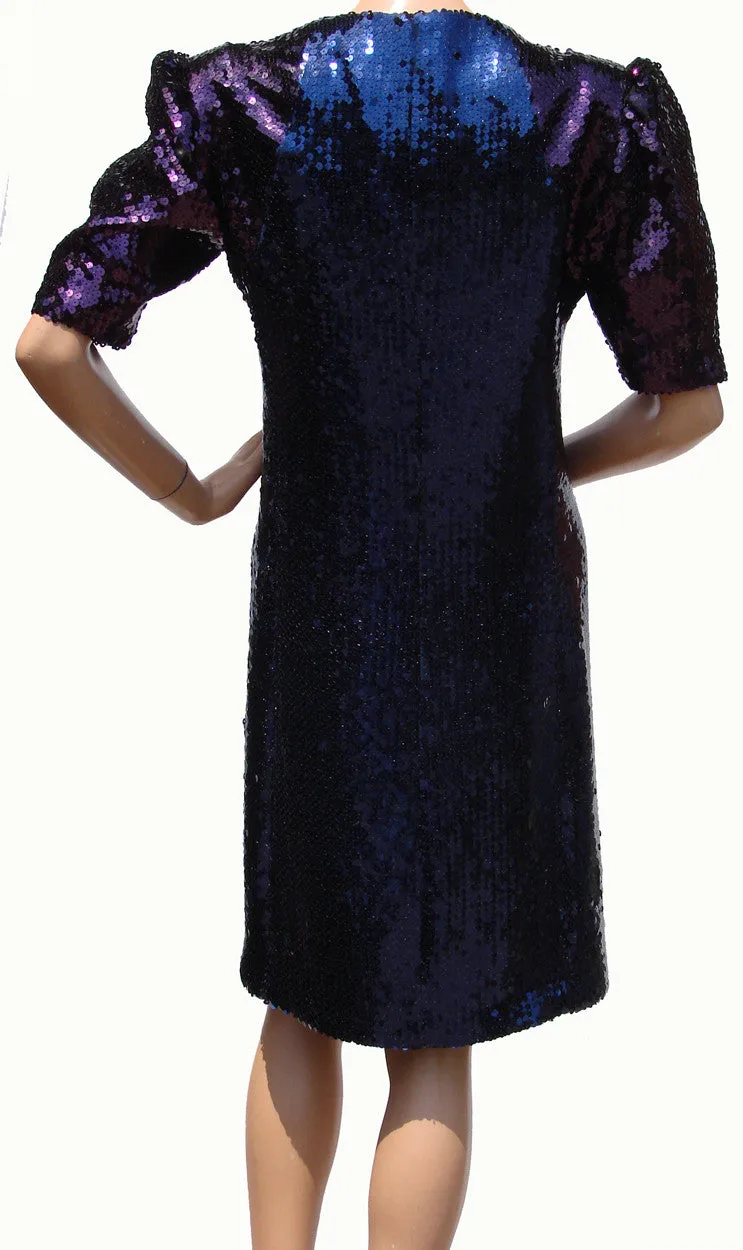 Vintage 1980s Dress - Emanuel Ungaro - Purple and Blue Sequins
