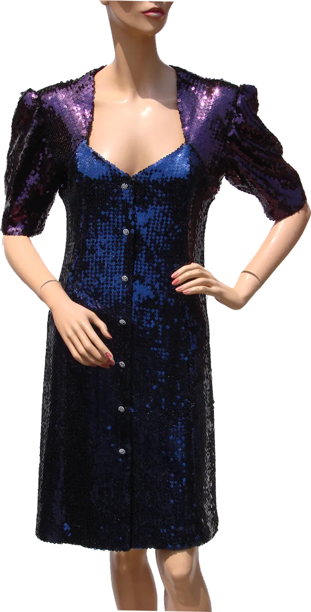 Vintage 1980s Dress - Emanuel Ungaro - Purple and Blue Sequins