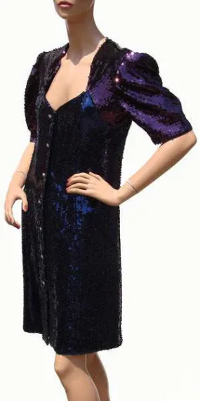 Vintage 1980s Dress - Emanuel Ungaro - Purple and Blue Sequins